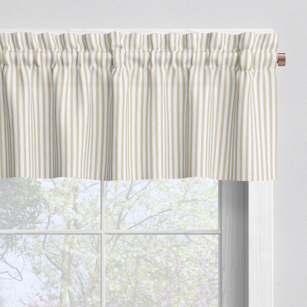 FarmhouseBeigeTicking-TailoredValance